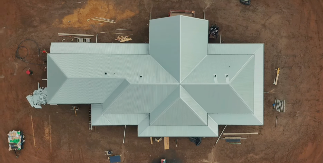 Aerial view of a completed roofing and shed project in Griffith NSW