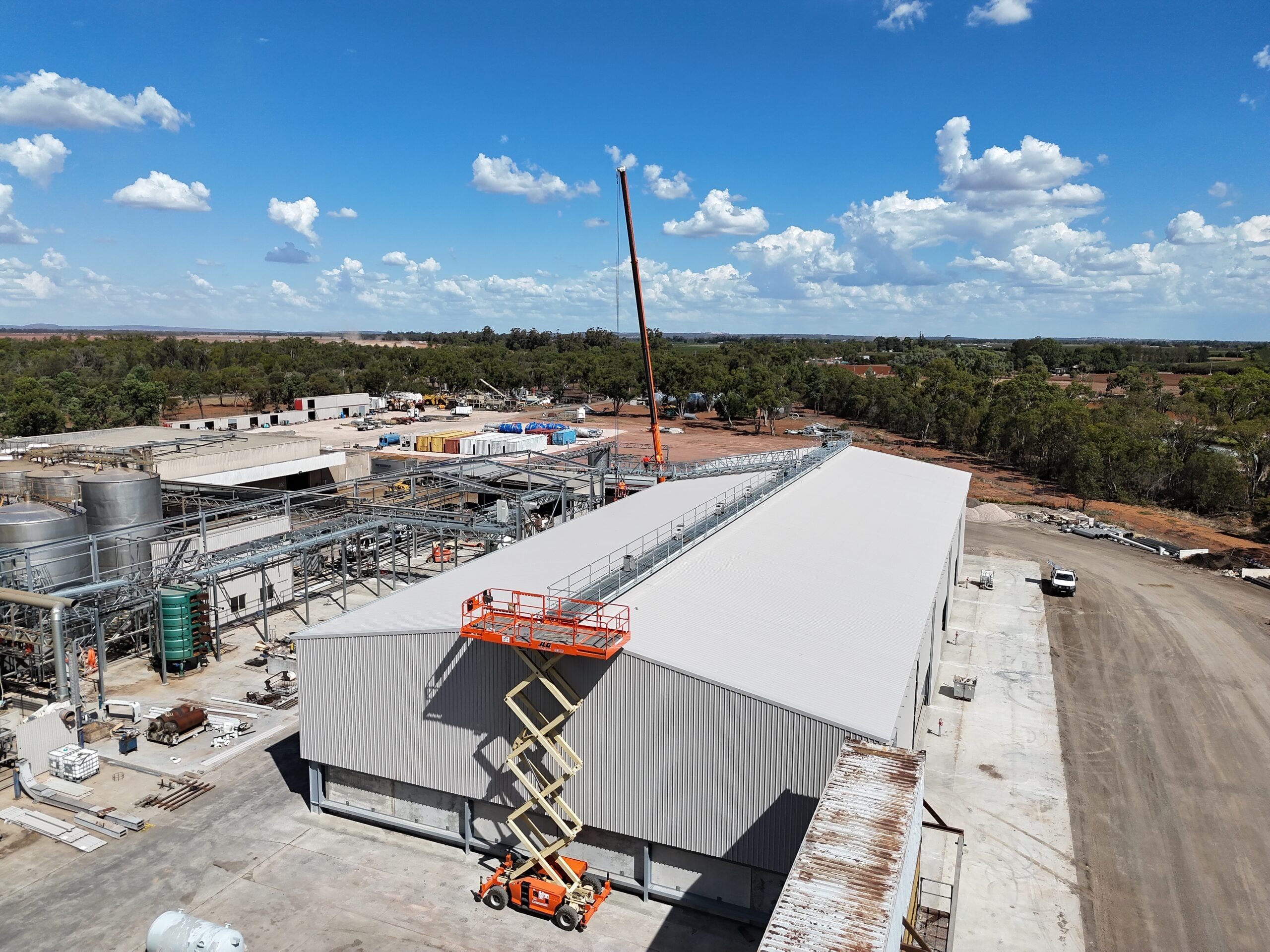 Aerial view of a commercial roofing project by BB Building Services